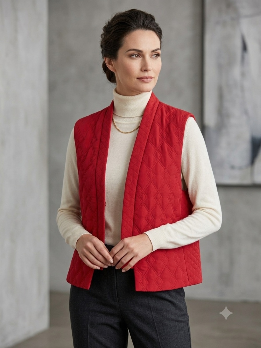 August Silk 100% Silk Quilted Red Vest Jacket Button Front Women’s
Size Medium